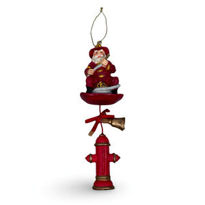 Vintage Santa Claus Firefighter Christmas Ornament Resin Fire Hydrant Bell Decor